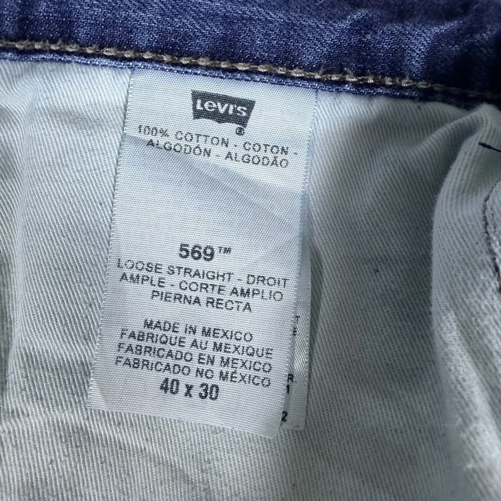 Levi's 569 Straight Leg Jeans Mens 40x30 Blue Denim Cotton Loose Fit‎ Black Tag